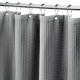 MISS SELECTEX Grey Shower Curtain for Bathroom,Fabric Shower Curtain with Waffle Weave- Spa, Hotel Luxury Bathroom Curtain Waffle Shower Curtain Waterproof 230 GSM Heavy Duty Fabric,48 x 72 Inches