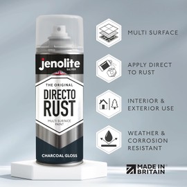 JENOLITE Directorust Spray Paint for Metal - CHARCOAL GREY - Gloss Finish for Indoor and Outdoor use - Multi-Surface for Metal, Plastic, Ceramic, Wood & Rusted Surfaces - 400ml (13.52fl oz), RAL7016