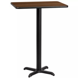 Belnick 24" x 30" Walnut Laminate Table Top With Base - Bar Height Restaurant Table