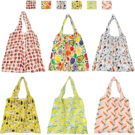 Ausein Bolsas Reutilizables de 6 Piezas, Bolsa Plegable de Poliéster de Gran Capacidad, Bolsas de Tela Ecologicas para Supermercado para Frutas, Verduras y Comestibles, Lavable a Máquina, 46 x 66cm