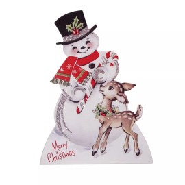 Bethany Lowe Sparkle Snowman With Deer Dummy Board RL9825