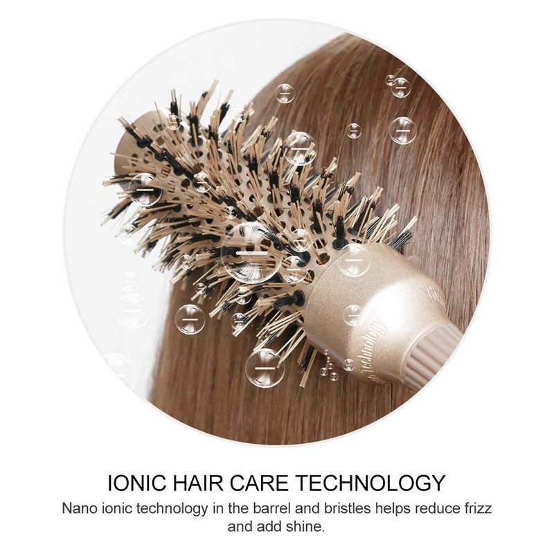 BANGMENG Round Barrel Anti-Static Hair Brush with Boar Bristles, Nano