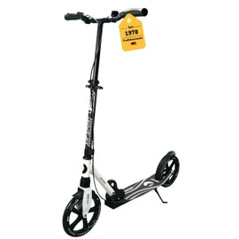 Best Sporting Scooter for Adults and Children, Folding Scooter with Stand, Handbrake, Bell and Suspension, White - Black, City Scooter for Adults, Scooter with Wheel Size 230 mm