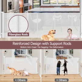 Reinforced 41" Extra Tall Pet Gate 150" Extra Wide Retractable Baby Gate with Support Rods, Indoor Extra Long Baby Gates for Large Openings Outdoor Retractable Gate Baby Fence for Living Room, White