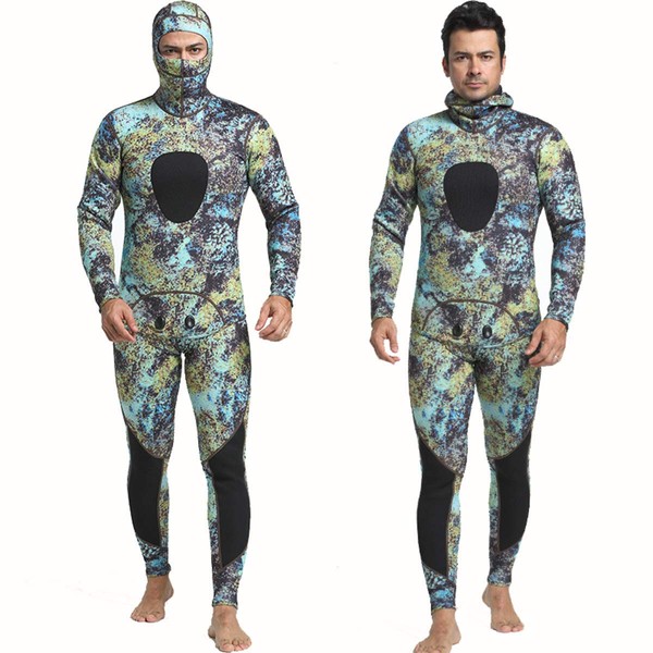 Nataly Osmann Camo Spearfishing Wetsuits Men 3mm /1.5mm Neoprene 2-Pieces Hooded Super Stretch Diving Suit
