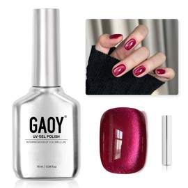 GAOY Glassy Cat Eye Gel Nail Polish, 16ml Glitter Holographic Nail Polish with Magnet, Reflective Translucent UV Gel, 2220 Ruby Crystal
