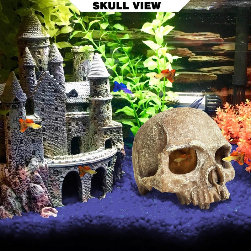 Aquarium Decoration for Fish Tank Skull Head Skeleton Aquarium Ornament