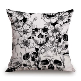 TSSOHU Pillow Cover 18x18in, Sugar Skull Floral Black White Pillows Soft Decorative Square Couch Pillow Covers，Home Decor for Sofa Bedroom Car Couch