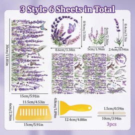 WANDIC 6 Sheets Transfer Stickers Lavender Butterfly Bird Furniture Transfer Stickers for DIY Scrapbooking Photo Albums