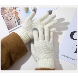 fdsmall Winter Touch Screen Gloves Thermal Gloves Womens Ladies Thickened Knitted Gloves Gloves with Non-Slip Palm Pad Mittens Soft Warm Gloves for Winter Outdoor Driving Running Cycling (White)