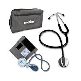 KIT MEDSTAR | Baumanómetro Aneroide Platinum y Estetoscopio de una Campana de Lujo (GRIS)