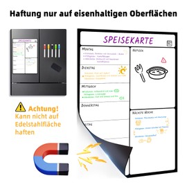 damoguin A3 Weekly Planner Wipe Clean, Magnetic Week Menu Planner, Food Planner for the Fridge, Weekly Meal Plan, Magnetic Board Planner, Whiteboard for the Kitchen (German)