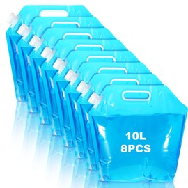 MIVIDE Pack of 8 Foldable Water Containers 10 L with Tight Lid, Foldable Water Container BPA Free for Outdoor, Camping, Barbecue, Household (Blue)