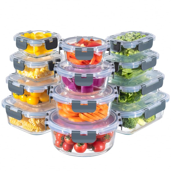 MFY 12-Pack Glass Storage Containers with Lids, Glass Meal Prep