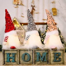 3 Pieces Christmas Gnome Illuminated, Christmas Decoration Gnome Doll, Santa Claus Figure Faceless Swedish Tomte Gnome Craft Set, Santa Figure Plush, Party Christmas Decoration Toy