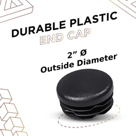 Prescott Plastics 2” (50.8mm) Outer Diameter Ribbed Plastic Hole Caps, Round Black Metal Tubing End Caps, Strong Furniture Leg Inserts, Impact & Weather Resistant, Made in The USA - 10 Pack