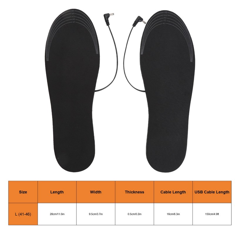 2Pcs Heated Insoles L Size USB Plug in Washable Foot