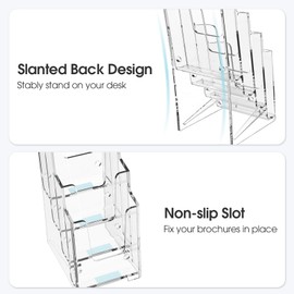 MaxGear Acrylic Brochure Holder, 4 Inch Wide 4 Tier Clear Literature Display Stand Premium Plastic Pamphlet Holder, Multi Pocket Wall Mount or Countertop Organizer for Office or Home, 3 Pack