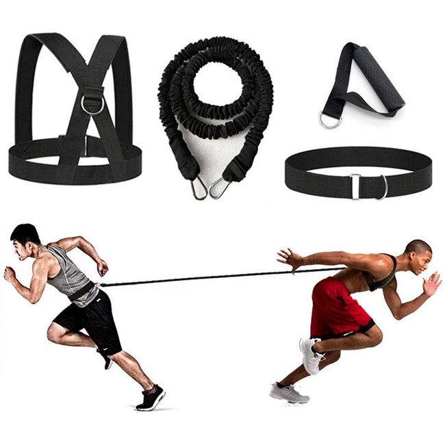 Sunsign Double Pull Resistance Rope 4-Pcs Bungee Resistance Cord Set Fit Solo or Partner Great for Vertical Jumps Lateral Movement Sprint Overspeed Training