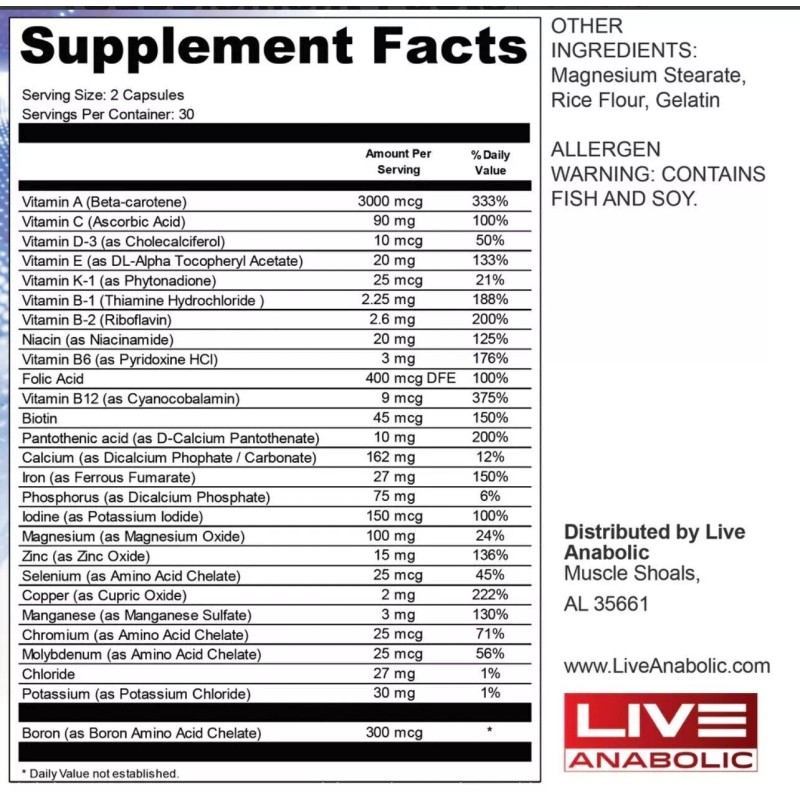 Live Anabolic Anabolic Essentials Active Men’s Multivitamin Metabolism Muscle Vitality