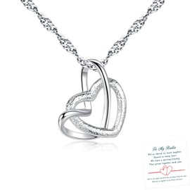 To My Bestie White Encrusted Heart Necklace,Forever Love Cards Adjustable Opening Knot Pendant Friendship Necklaces Bestie Wife Anniversary Valentine's Day Jewelry Gifts for Women（Silver）