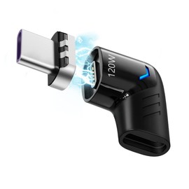 SHEEAST Magnetic USB C Adapter Right Angle 100w 90 Degree USB C Magnetic Adapter Fast Charging 5Pin 480Mbps Data Transmission, Black