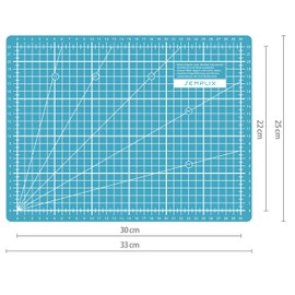 SEMPLIX Self-healing cutting mat A4 in green, pink, grey, turquoise, purple. Ideal for crafts, sewing and patchwork. 30 x 22 cm. Printed on both sides. Front cm, back inch dimensions