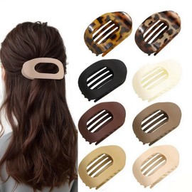 8PCS Flat Hair Claw Clips for Thick Hair Women, Matte Large Hair Clips with Strong Hold, Neutral Solid Colours, Nonslip French Claw Clip for Daily Work Office Styling