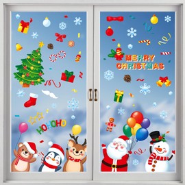 Wothfav 79Pcs Christmas Window Stickers – 9 Sheets Removable Static Cling Window Decals, Christmas Decorations Indoor Holiday Featuring Santa, Snowman, Reindeer for Party