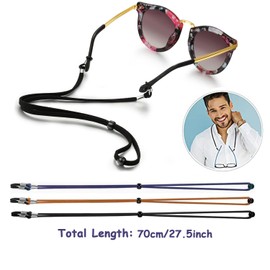 3 Pcs Unisex Glasses Straps, Universal PU Leather Eyeglass Chain Lanyard Non-Slip Glasses Straps Glasses Chain Adjustable Spectacle Neck Cord Glasses String Holder for Men Women (Brown,Blue,Black)