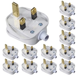 KC cable 13A Fused Plug, 12 Pack 3 Pin Plug 13 Amp Fused Mains Plugs UK Plug with Cord Grip Rewireable Heavy Duty Electrical Plug Durable for Home, Office Electrical Appliances and Devices, White…