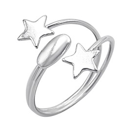 Silverly Sterling Silver Double Star Toe Ring - Pinky Midi Finger Rings for Women - Stylish 925 Silver Foot Jewellery - Celestial Accessory - Wraparound Adjustable Band - Gift for Daughter