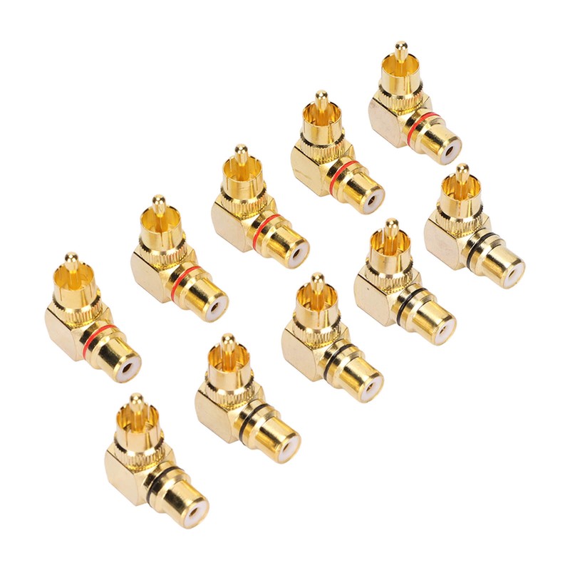 10pcs RCA Right Angle Adapter Male to Female Copper Gold
