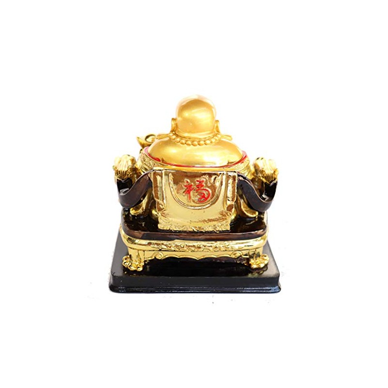 Feng Shui Import Golden Money Buddha Statue on Dragon Chair