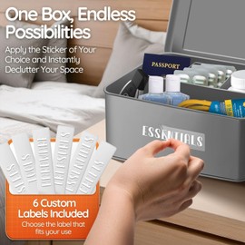 Flexzion Tin Storage Box with Removable Tray, 8 Inch Seed Organizer Box and Metal Seed Holder Organizer with Hinged Lid, Toolbox Container for Crafts, Hardware, Tools, Essentials, Gray