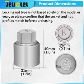 JEUCLEL Type K Wheel Locking Nut Key Compatible with Land Rover Range Rover Evoque Freelander Velar, Wheel Lock Lug nut Adapter, Car Anti Theft Screw Nut Removal Key Socket, Remover Repair Tool