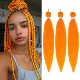 Orange Braiding Hair Pre Stretched Easy Braids Yaki Texture Professional Synthetic Braiding Hair 26 Inches Braids Hot Water Setting for Box Crochet Hair Extensions(3pcs,#Orange)
