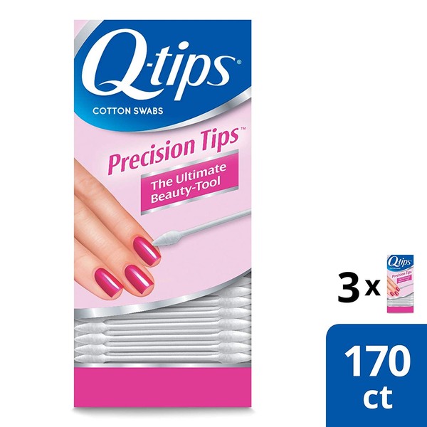 Q-tips Cotton Swabs, Precision Tip, 170 Count (Pack of 3)