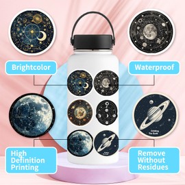 50Pcs Celestial Stickers Pack, Planet Moon Space Astronomy Sticker for Scrapbook Junk Journal Supplies Planner Laptop Luggage Home Decor, Waterproof Cosmic Galaxy Stickers for Students and Adults