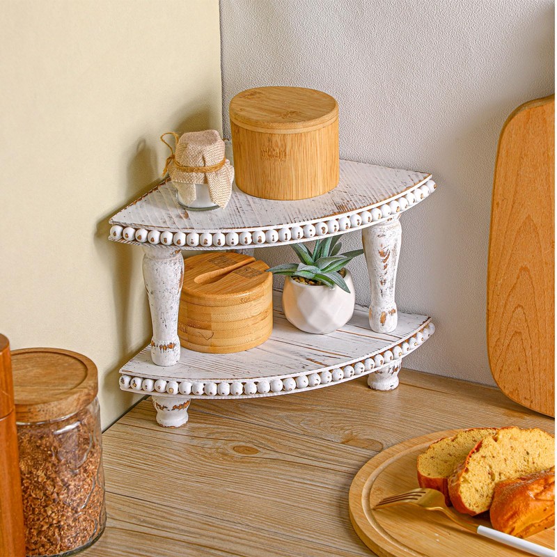 Kigley 2 Tiered Corner Riser for Kitchen Counter Wood Beaded