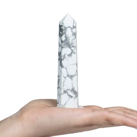Large Crystal Stick Howlite Crystal Dots Tower Stick Hexagonal 8 Faceted Natural Gemstone Prism Pointed for Reiki Chakra Meditation Chakra Stones Therapy
