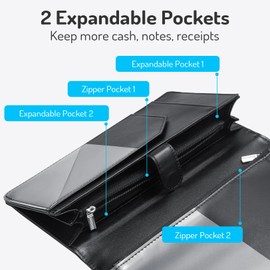 Server Book High Volume, Expandable Waitress Book with Zipper & Magnetic Pocket, 5"×9", Server Books for Waitresses, Waitress Accessories, Fits Guest Checkbook, Waitress Apron, Server Apron (Black)