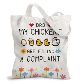 Ialtsidws My Chickens Canvas Tote Bag for Women with Zippers & Front Pocket, Lightweight Stylish Shoulder Handbag for Work, Travel, Daily Essentials