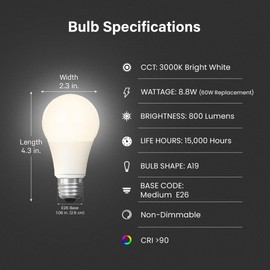 Feit Electric A19 LED Light Bulb, 60W Equivalent, E26 Base, 3000K Bright White, 800 Lumens, Low Voltage Light Bulbs for Marine/RV Sockets, 15,000-Hour Lifetime, OM60/930CA/LED-12/BX (Pack of 1)