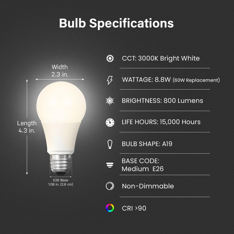 Feit Electric A19 LED Light Bulb, 60W Equivalent, E26 Base,