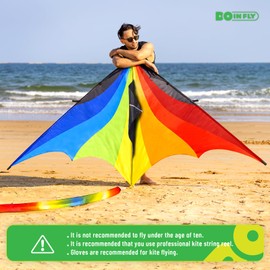 Doinfly- Super Large Rainbow Delta Kite, Durable,Extremely Easy to Fly and Stable,Easy to Assemble, Single Line Beach Kite with kite line board for Outdoor Games & Activities. (Delta Rainbow Pro Kite)