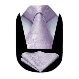 HISDERN Men Light Purple Floral Ties Woven Classic Necktie Set Formal Tie Pocket Suqare for Wedding Business Concert with Handkerchief