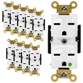 ENERLITES 68151-W 68151-W-10PCS Hospital Outlet, Industrial Grade Duplex Receptacle, Heavy-Duty Straight Blade Devices, 15 Amp, White