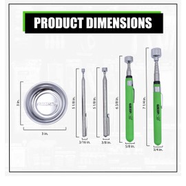 GRIP 5 pc Magnetic Tool Set - 2 lb, 5 lb, 15 lb Telescopic Pickup Tools, 3" Magnetic Parts Tray - Stainless Steel