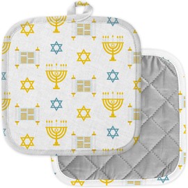 [Pack of 2] Pot Holders for Kitchen, Washable Heat Resistant Pot Holders, Hot Pads, Trivet for Cooking and Baking (Hanukkah Menorah Religious)